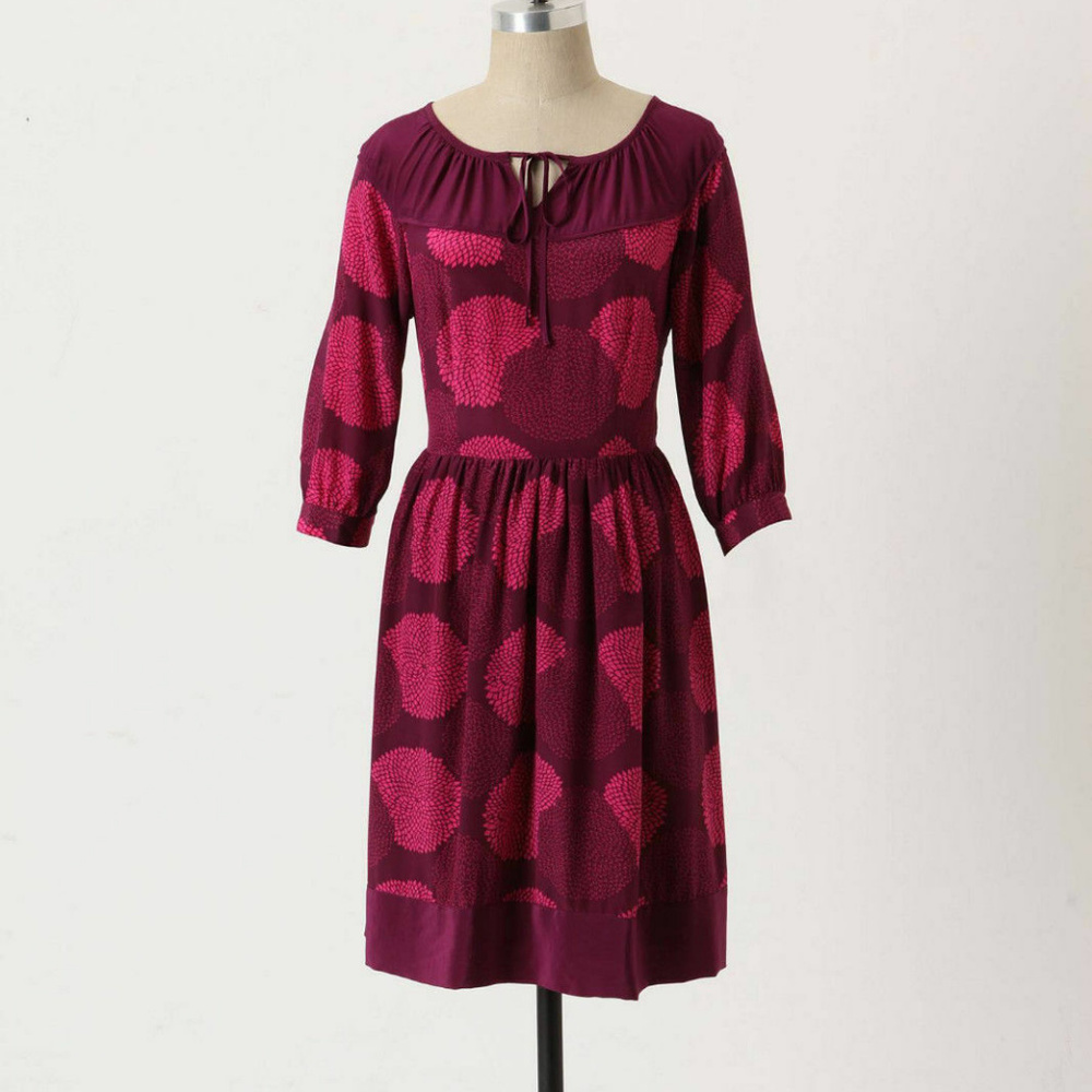 Anthropologie Bouquet Toss Dress Floral Print 100% Silk by Girls From Savoy NEW